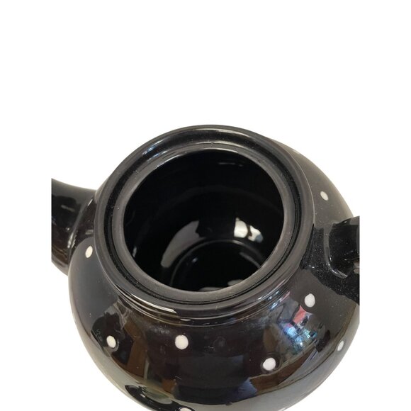 Department 56 Tea Pot Party Black White Polka Dot Teapot 5" x 9" Read - Picture 11 of 11